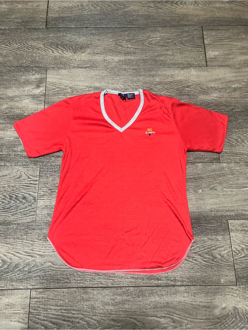 Vintage 80s Olympia Athletic V-Neck Ringer Jersey - Red Made in Taiwan Medium